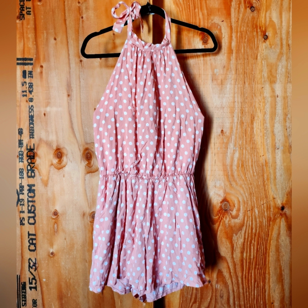 Polka Dot Halter Romper - Pink